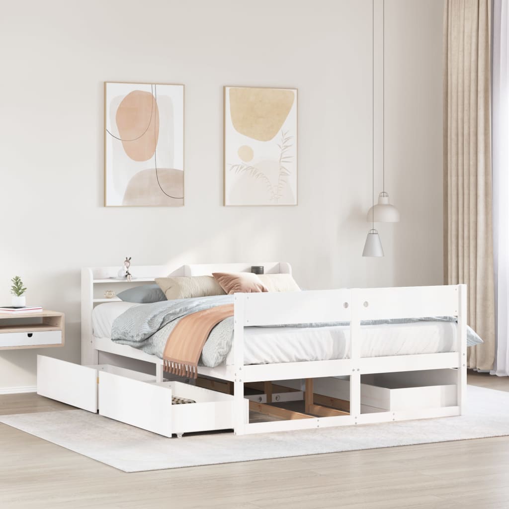 Bed Frame without Mattress Solid Wood Pine Length 190 cm White 140 cm