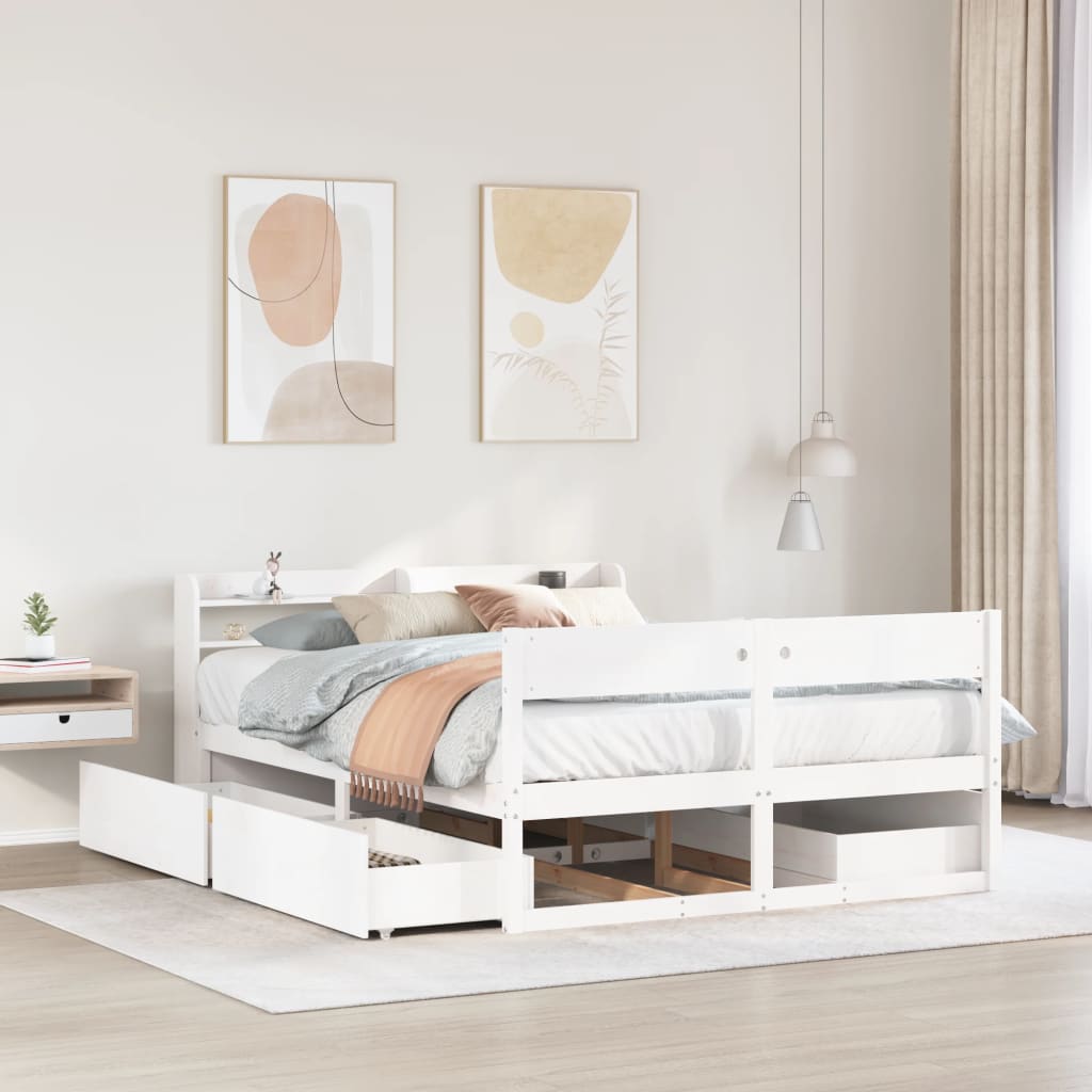 Bed Frame without Mattress Solid Wood Pine Length 190 cm White 135 cm