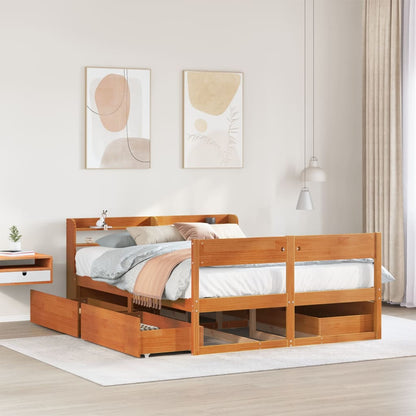 Bed Frame without Mattress Solid Wood Pine Length 190 cm Wax brown 135 cm