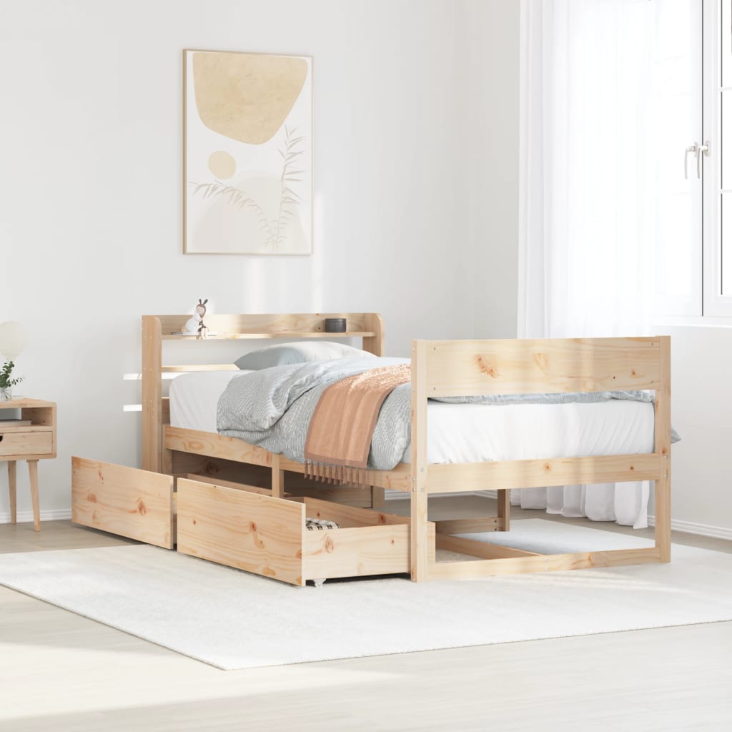Bed Frame without Mattress Solid Wood Pine Length 190 cm Natural 75 cm
