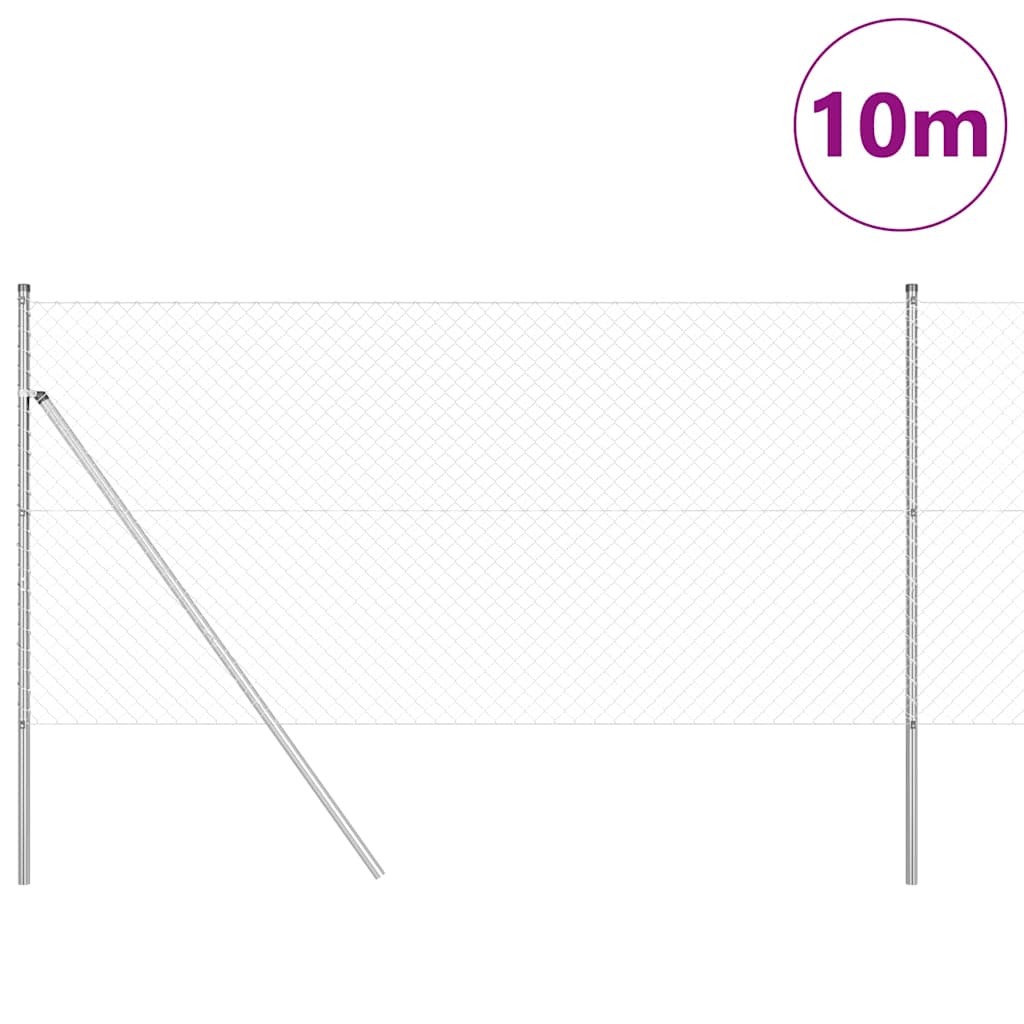 Chainlink Fence 10 x 1 m Silver Mesh size 40 x 40 mm mesh Ground fix Galvanised steel 10 m 1 m