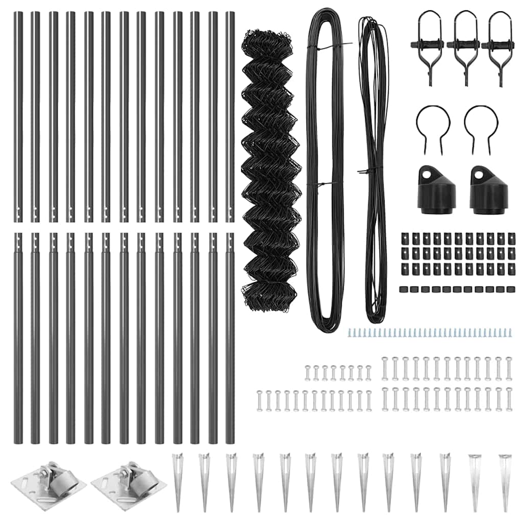 Chainlink Fence with Spikes 25 x 0.4 m PVC-Coated Steel mesh Size 60 x 60 mm mesh Spike Anchor Fix Grey 1.4 m