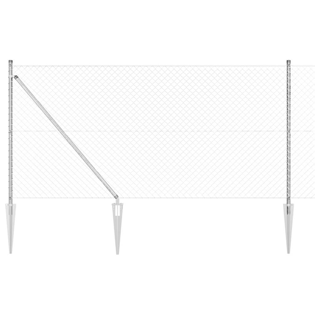 vidaXL Chainlink Fence with Spikes 10 x 1 m Silver mesh Size 40 x 40 mm mesh Spike Anchor Fix Galvanised Steel