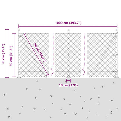 vidaXL Chainlink Fence with Concrete Base 10 x 0.8 m PVC-Coated Steel 6