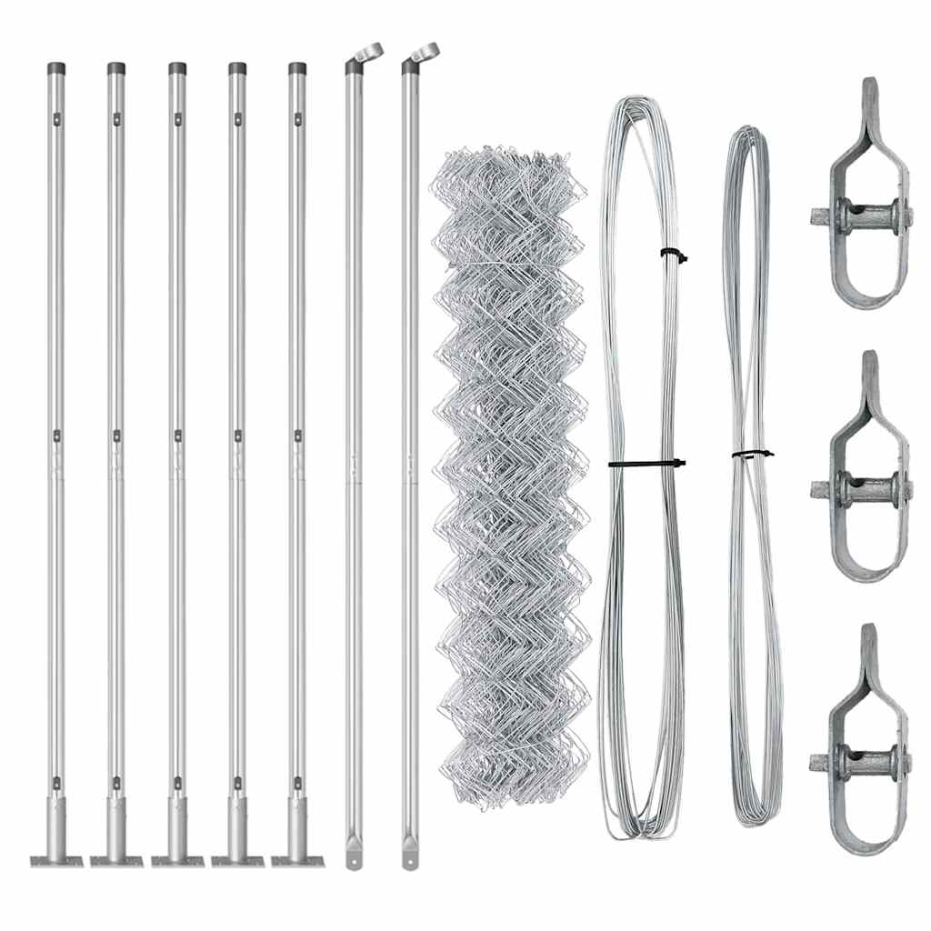 vidaXL Chainlink Fence with Concrete Base 10 x 1 m Galvanised Steel 6