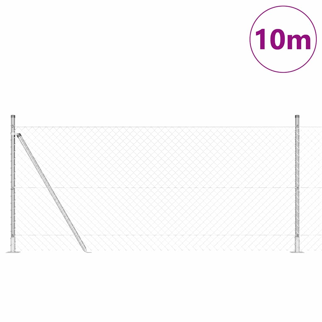 vidaXL Chainlink Fence with Concrete Base 10 x 1 m Galvanised Steel 3
