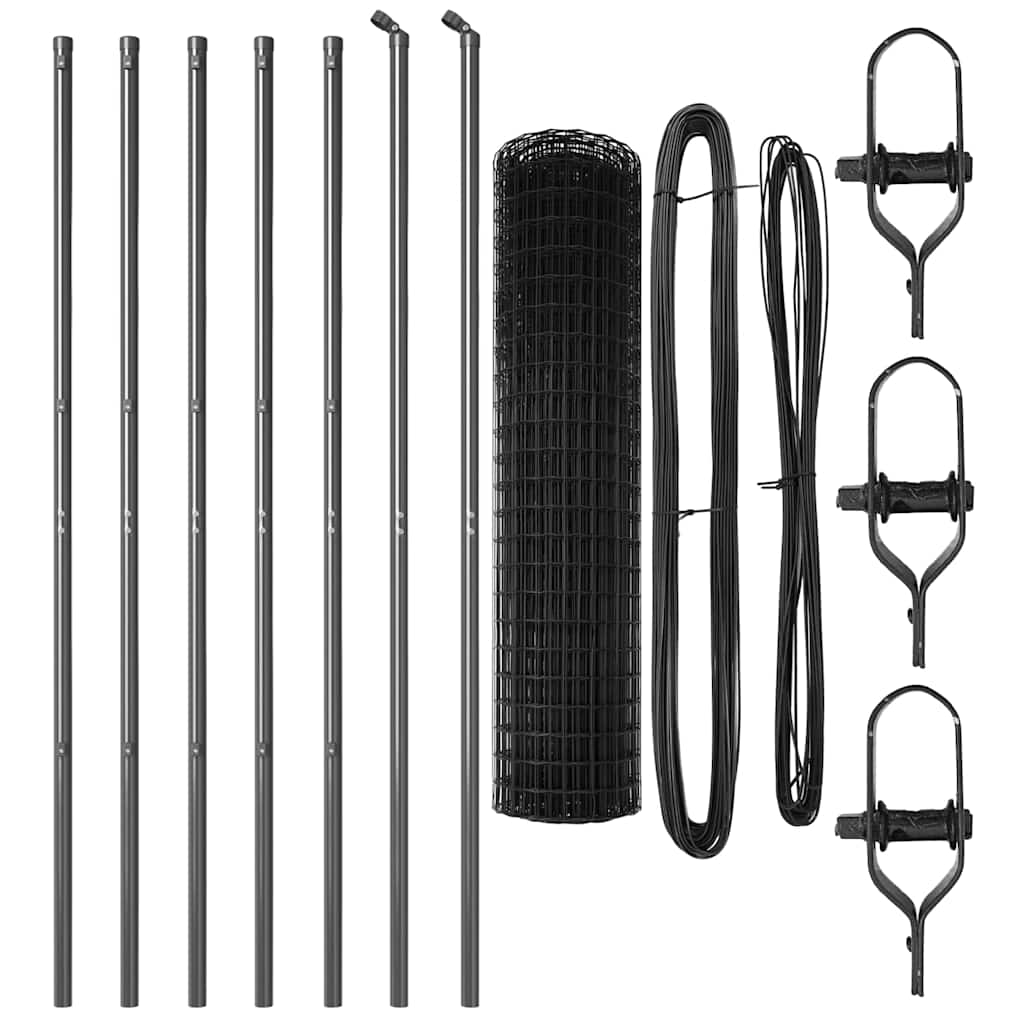 vidaXL Euro Fence Ground Fix 10 x 1 m PVC-Coated Steel Grey Mesh 6
