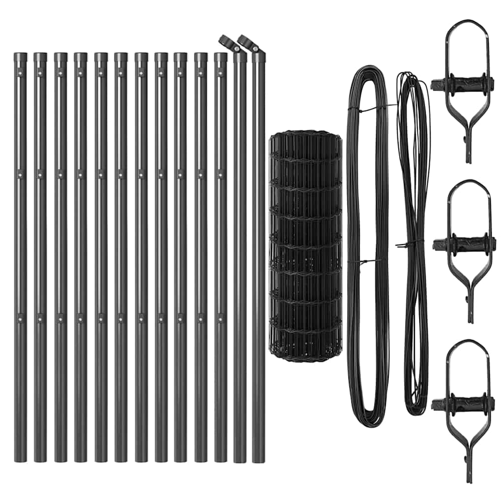 vidaXL Euro Fence Ground Fix 25 x 0.6 m PVC-Coated Steel Grey Mesh 5