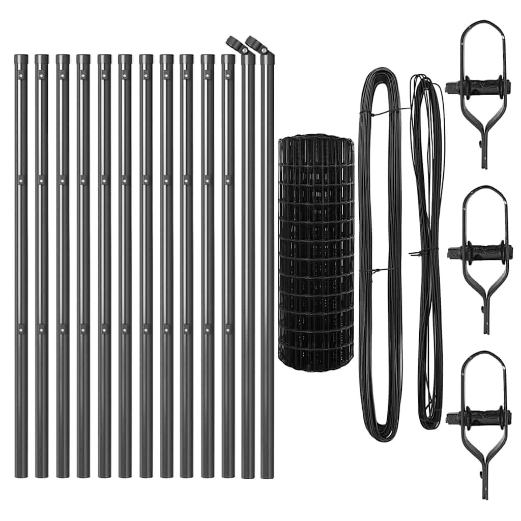 vidaXL Euro Fence Ground Fix 25 x 0.6 m PVC-Coated Steel Grey Mesh 5
