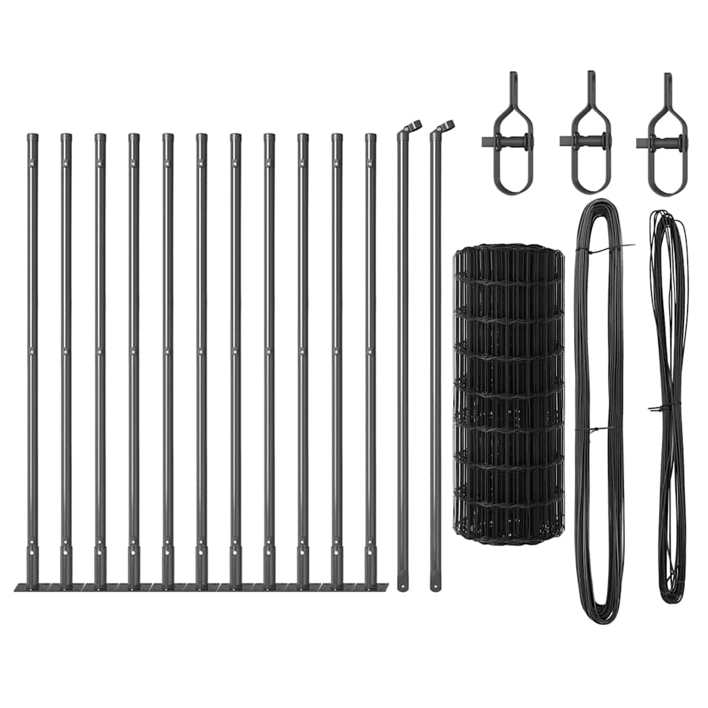 vidaXL Euro Fence with Concrete Base 25 x 0.4 m PVC-Coated Steel Grey 6
