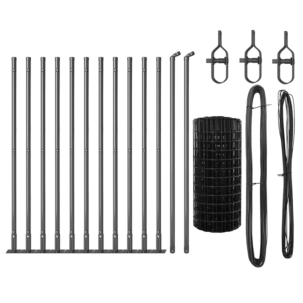vidaXL Euro Fence with Concrete Base 25 x 0.4 m PVC-Coated Steel Grey 6
