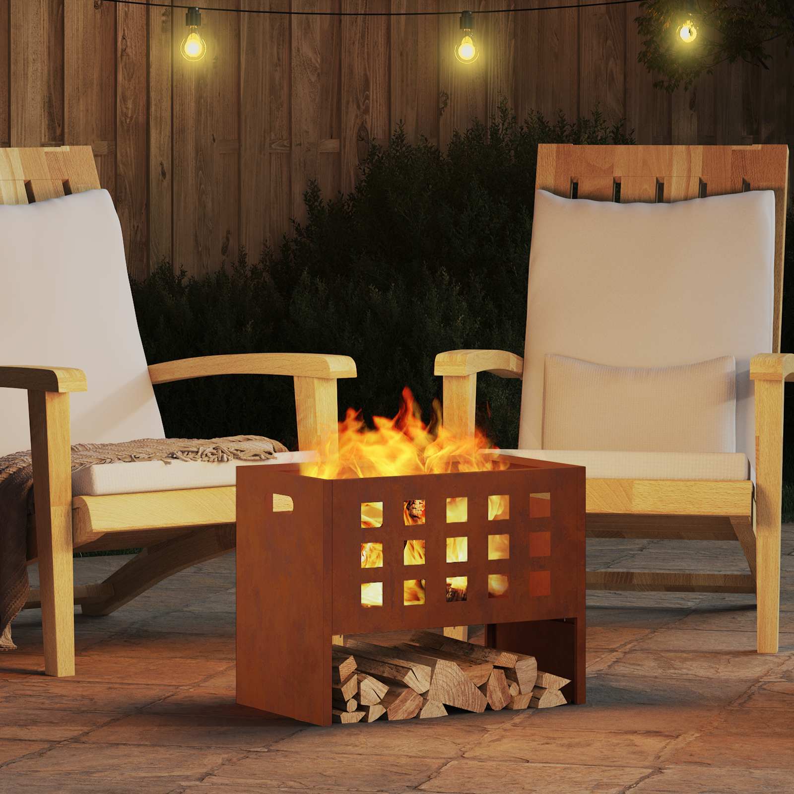 vidaXL Fire Bowl Brown 50 x 30 x 40 cm Steel 4