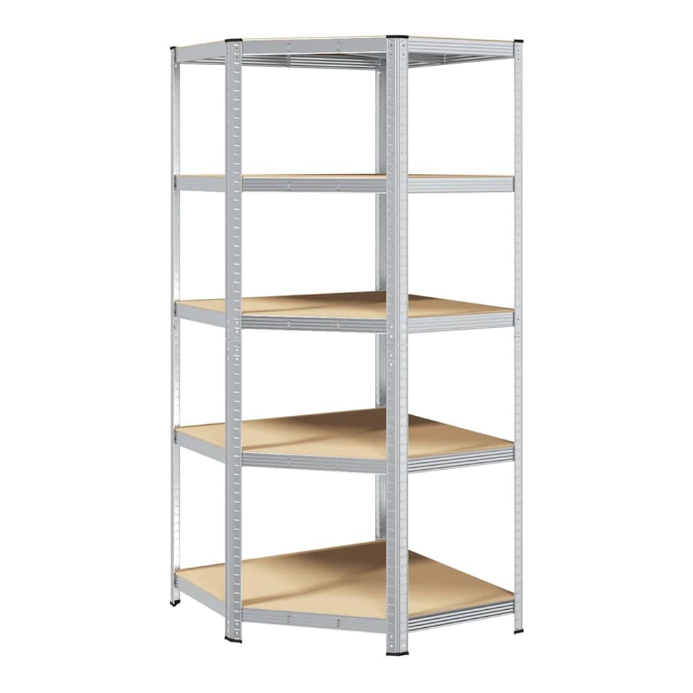 5-Layer Storage Shelf Steel&Engineered Wood Silver 50/90 x 50/90 x 198 cm