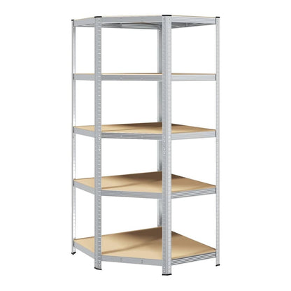 5-Layer Storage Shelf Steel&Engineered Wood Silver 50/90 x 50/90 x 198 cm