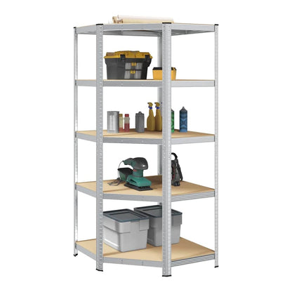 5-Layer Storage Shelf Steel&Engineered Wood Silver 50/90 x 50/90 x 198 cm