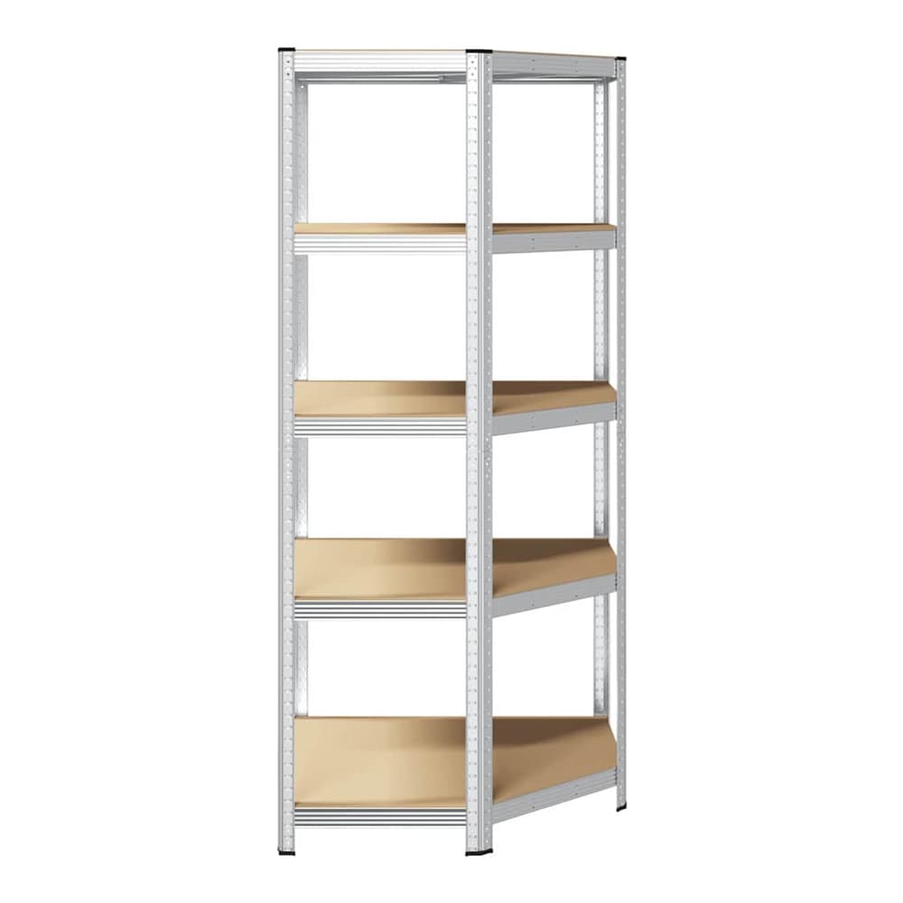 5-Layer Storage Shelf Steel&Engineered Wood Silver 50/90 x 50/90 x 198 cm