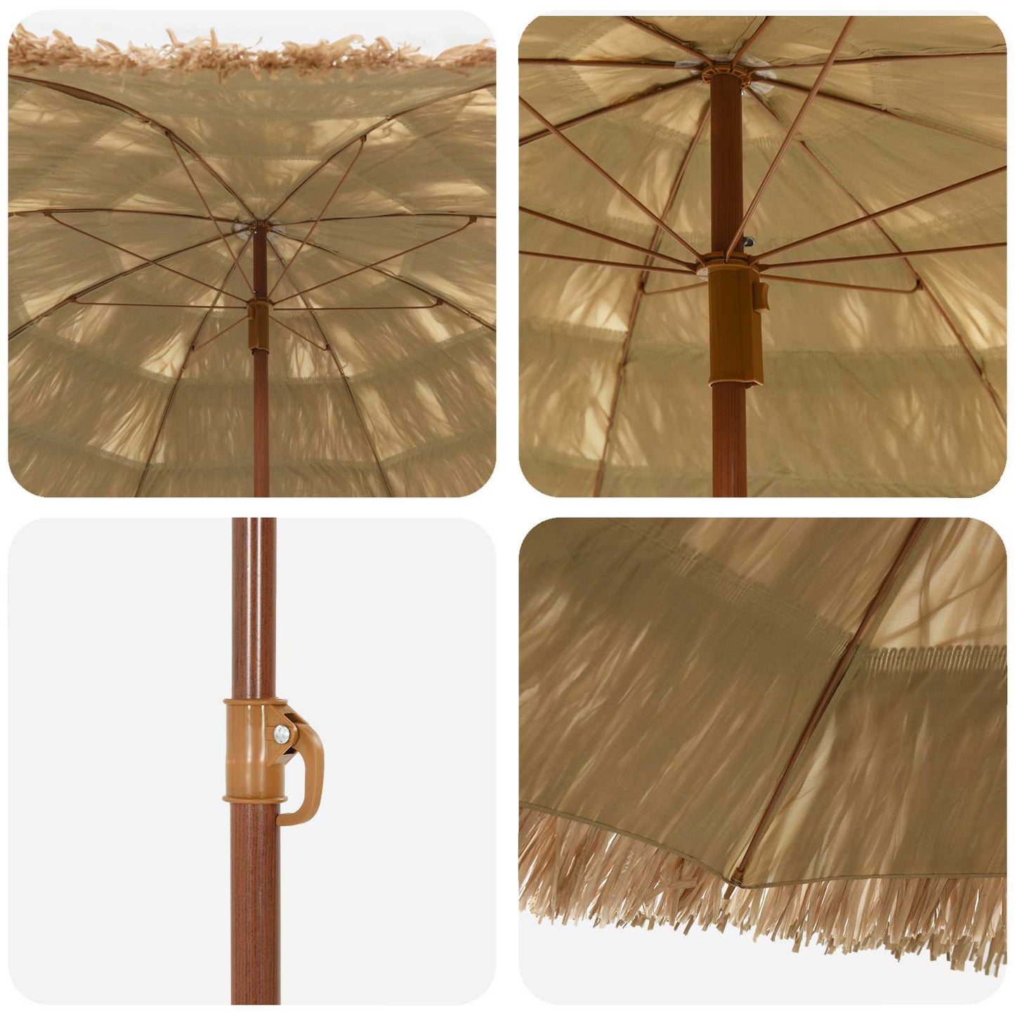 vidaXL Beach Parasol 160 x 160 x 196 cm Polyester and Steel Natural 4