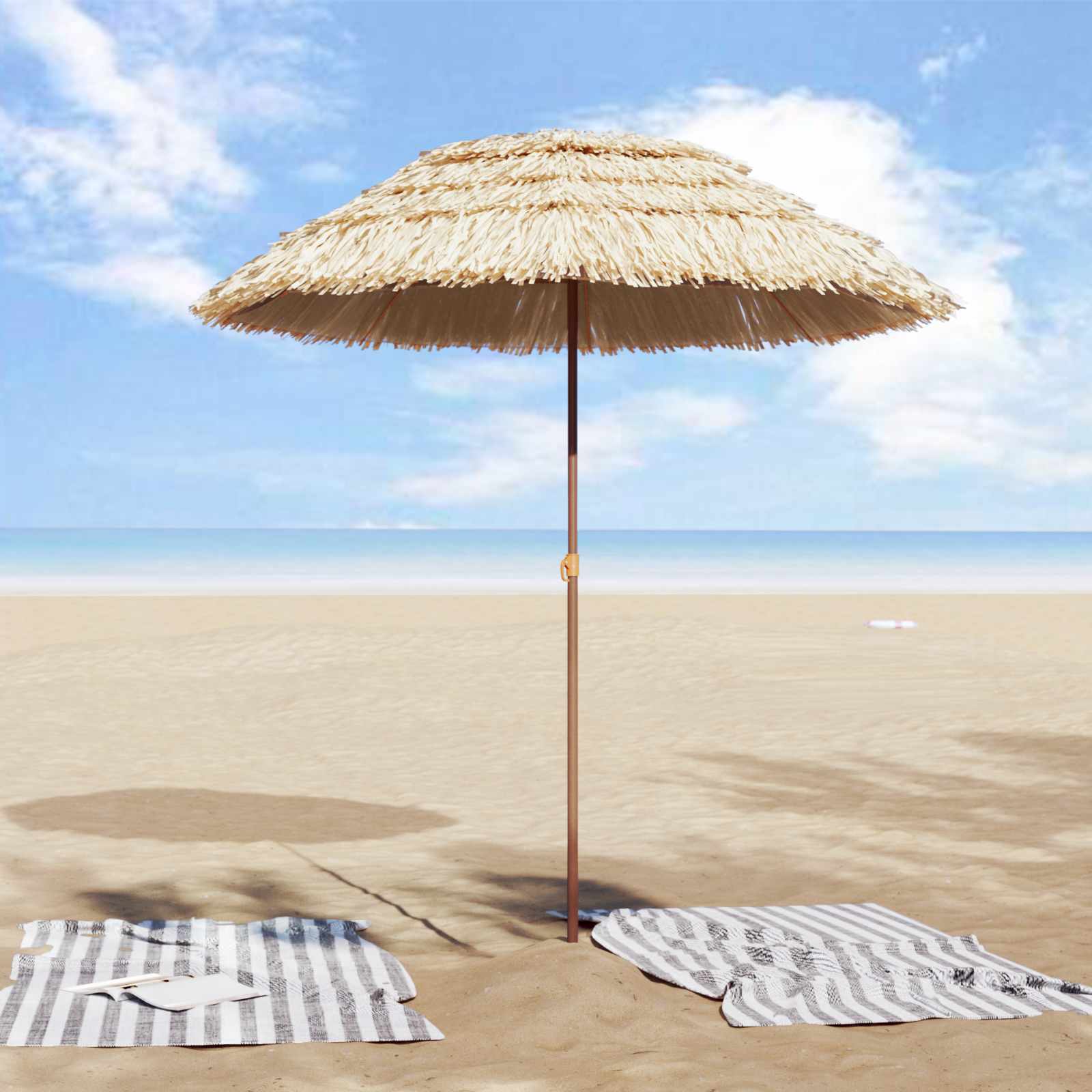 vidaXL Beach Parasol 160 x 160 x 196 cm Polyester and Steel Natural 3