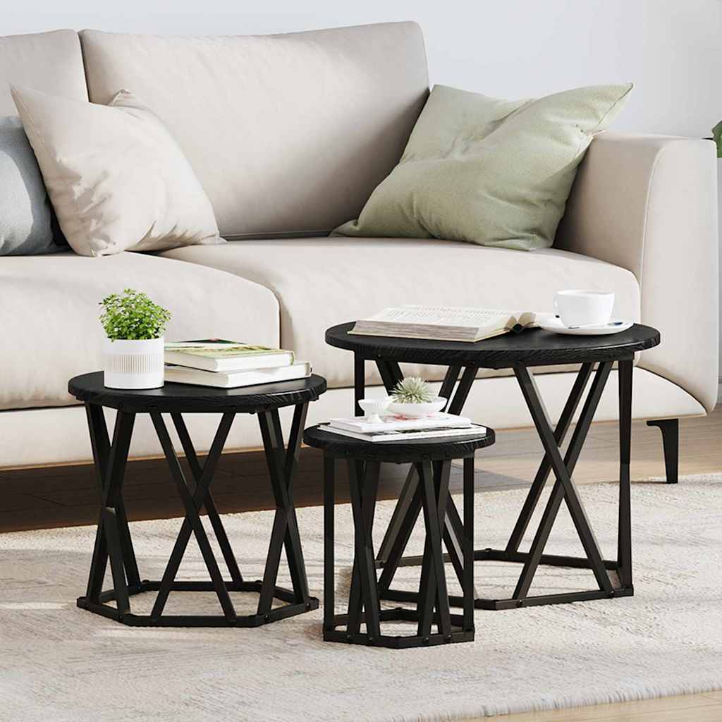 vidaXL Nesting Side Table 3 pcs Black Oak 53 x 53 x 40 cm 1