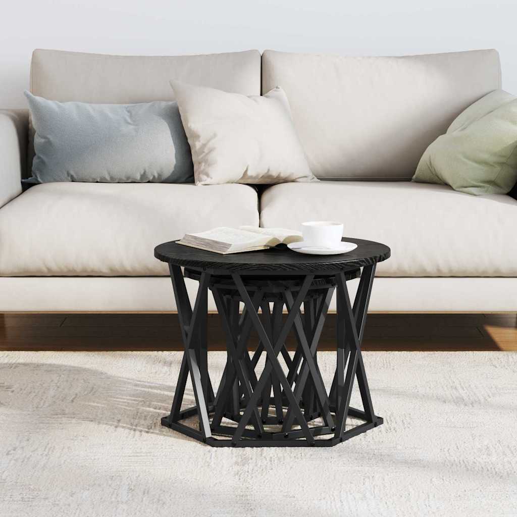 vidaXL Nesting Side Table 3 pcs Black Oak 53 x 53 x 40 cm 4