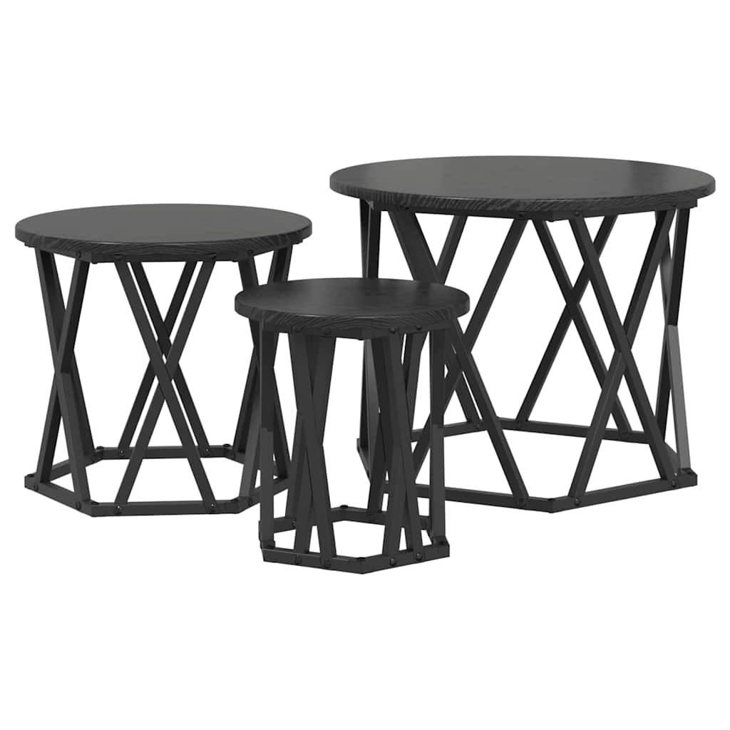 vidaXL Nesting Side Table 3 pcs Black Oak 53 x 53 x 40 cm 2