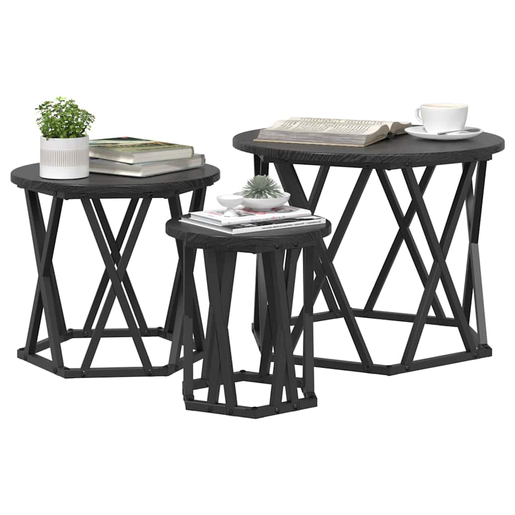 vidaXL Nesting Side Table 3 pcs Black Oak 53 x 53 x 40 cm 3