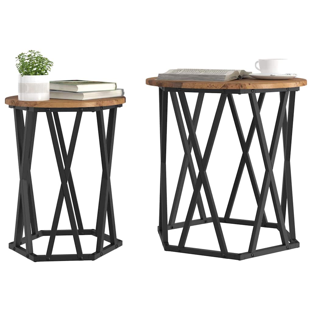 vidaXL Coffee Table 2 pcs Old Wood 50 x 50 x 50 cm 3