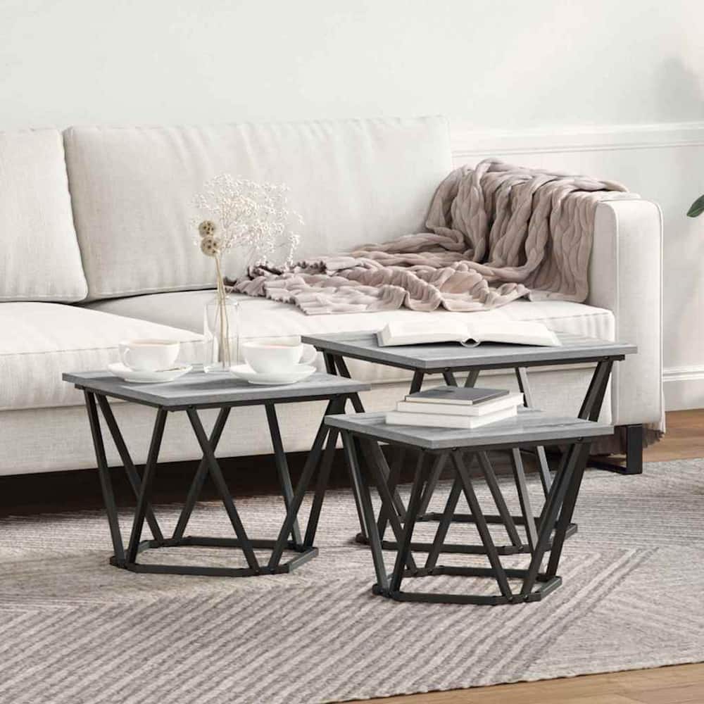 Coffee Table 3 pcs 50 x 50 x 40 cm Grey sonoma