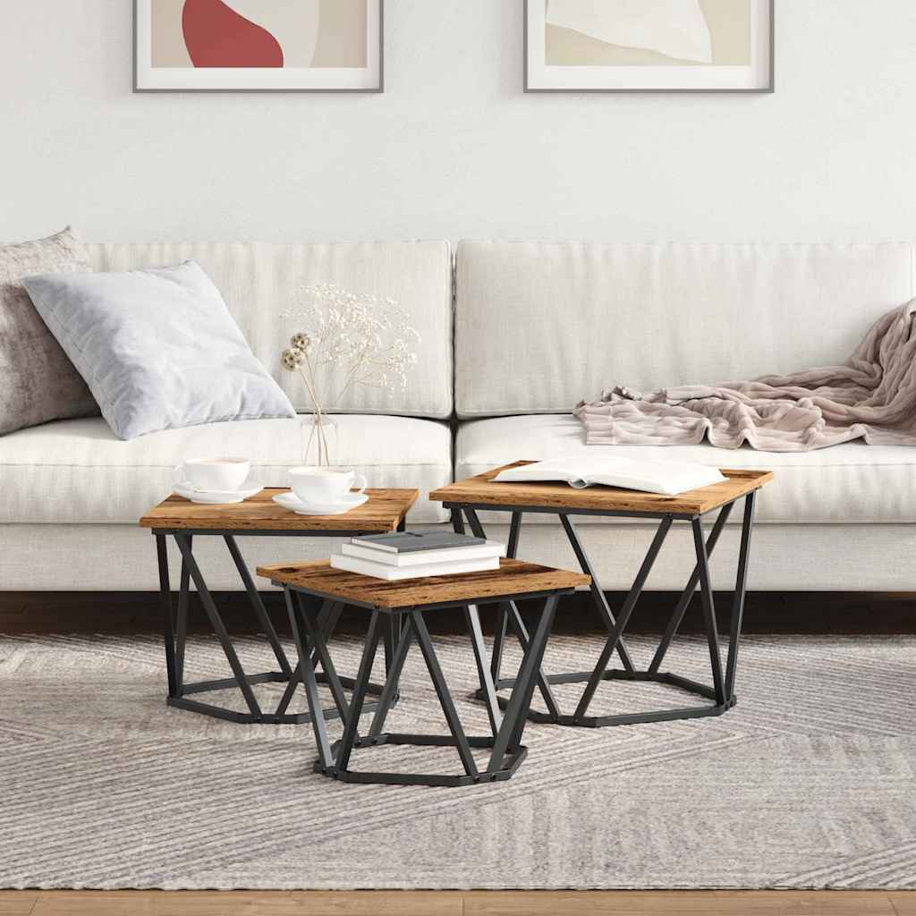vidaXL Coffee Table 3 pcs Old Wood 50 x 50 x 40 cm 4