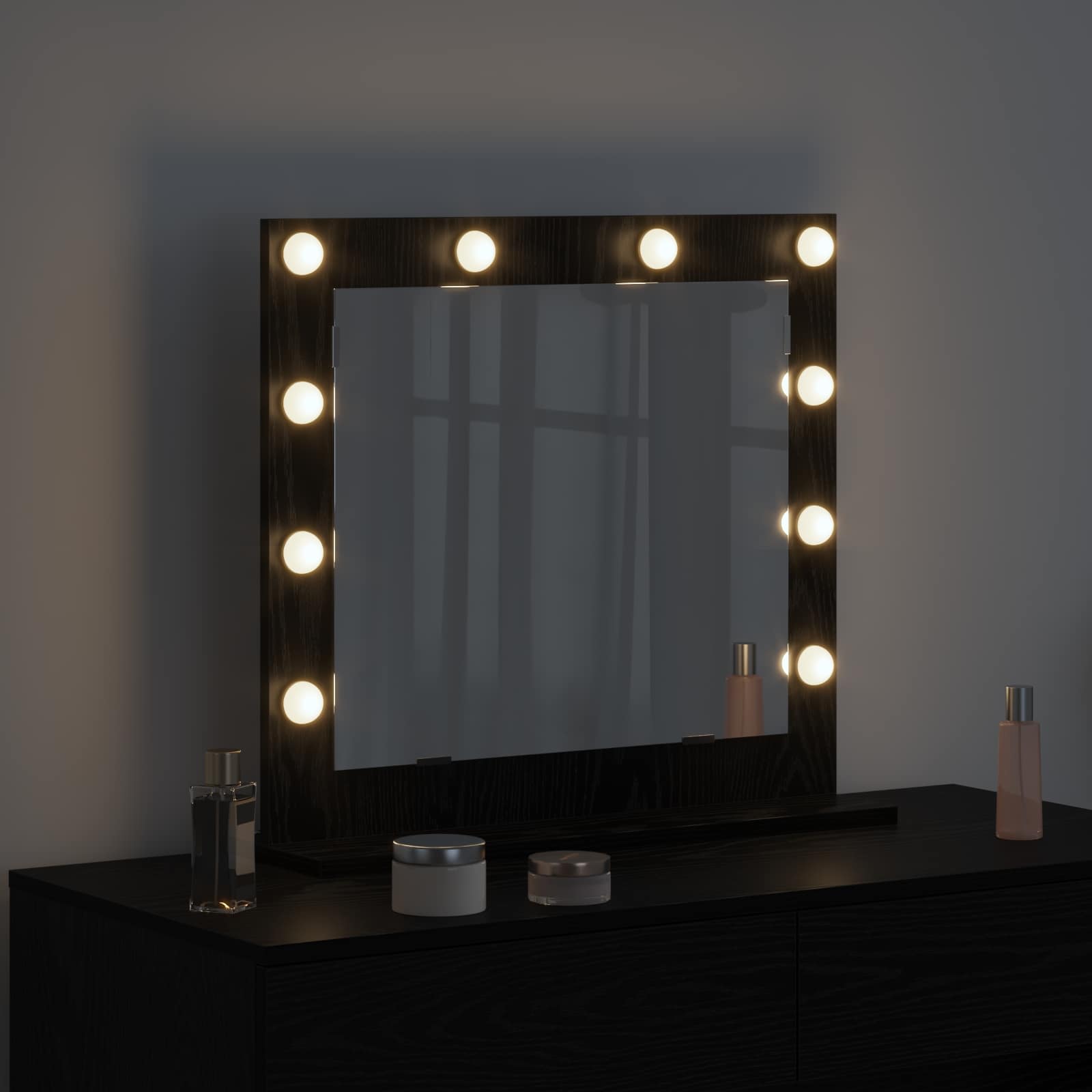 vidaXL Vanity Mirror Black Oak 60 x 55 x 18 cm Rectangular 3