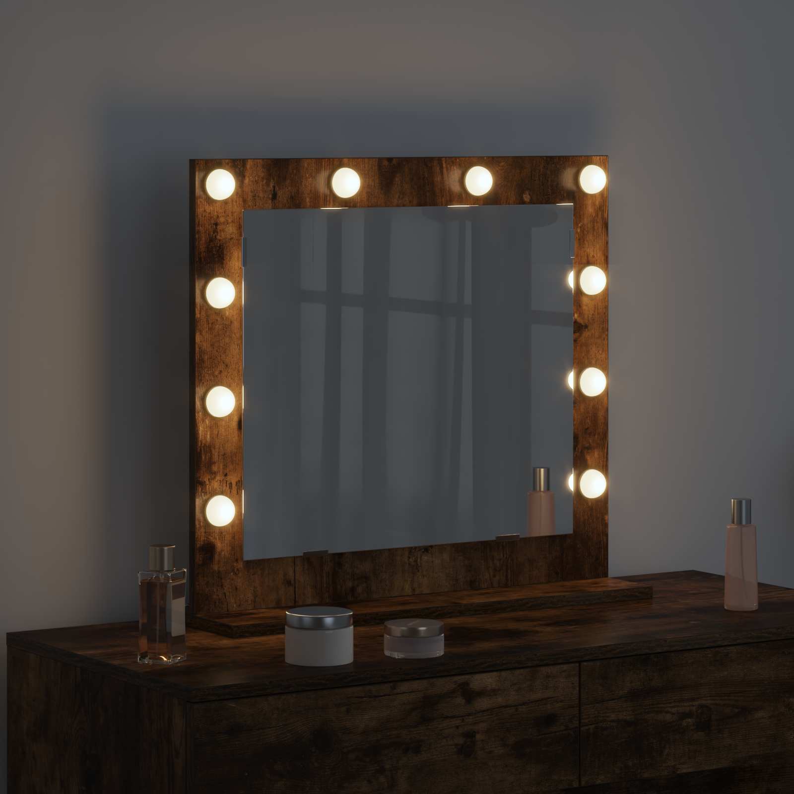 vidaXL Vanity Mirror Smoked Oak 60 x 55 x 18 cm Rectangular 3