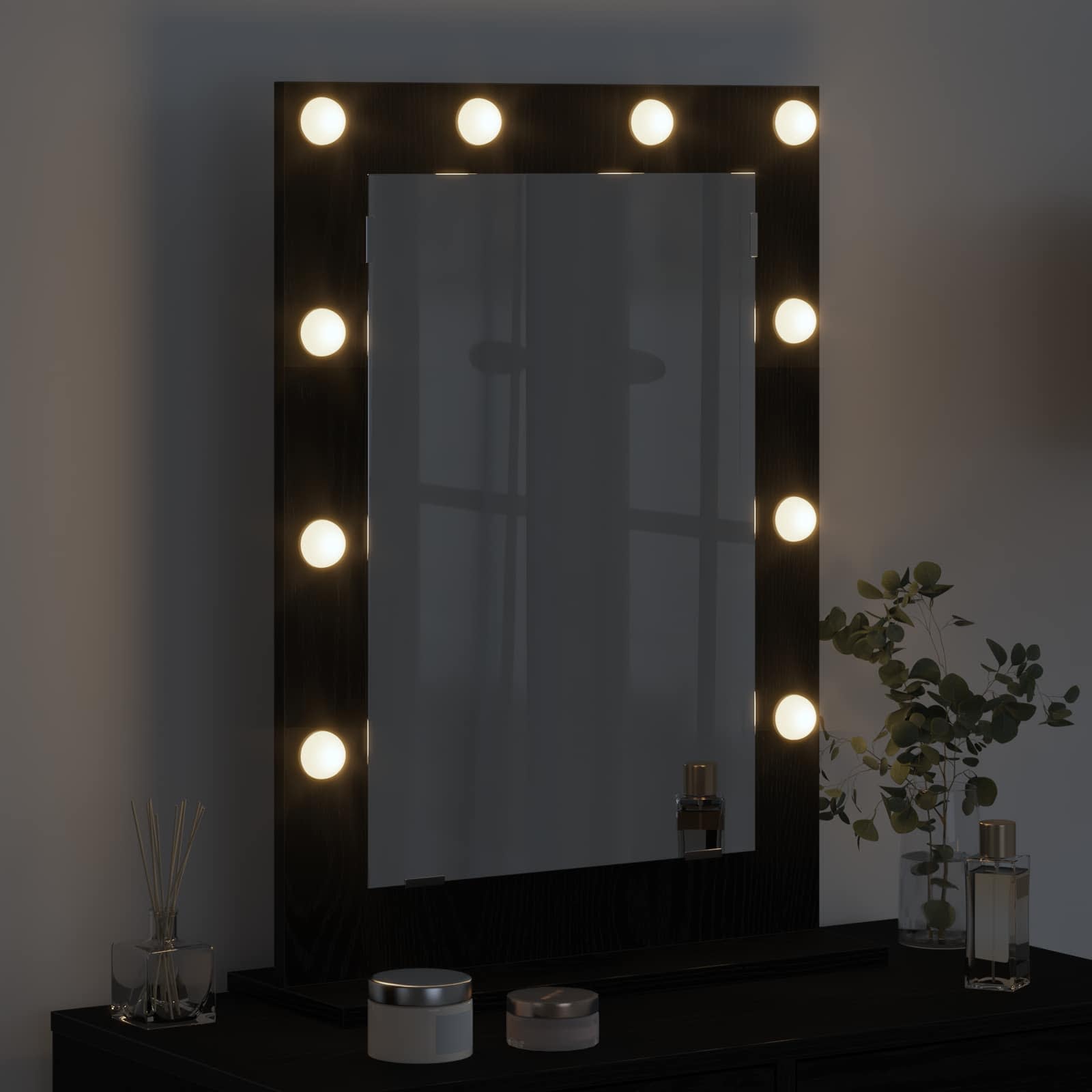 vidaXL Vanity Mirror Black Oak 70 x 50 x 18 cm Rectangular 3