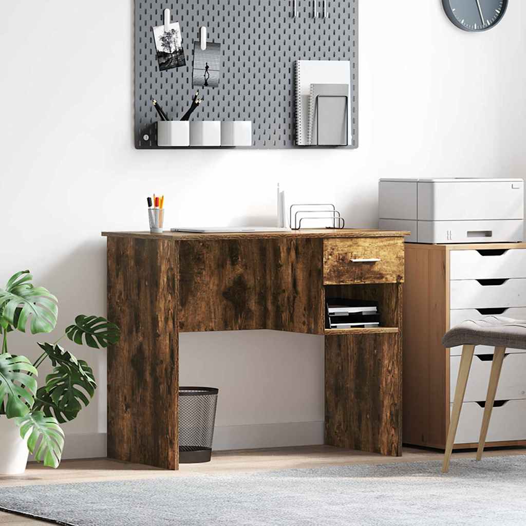 vidaXL Desk Smoked Oak 90 x 49 x 75 cm Engineered Wood 1