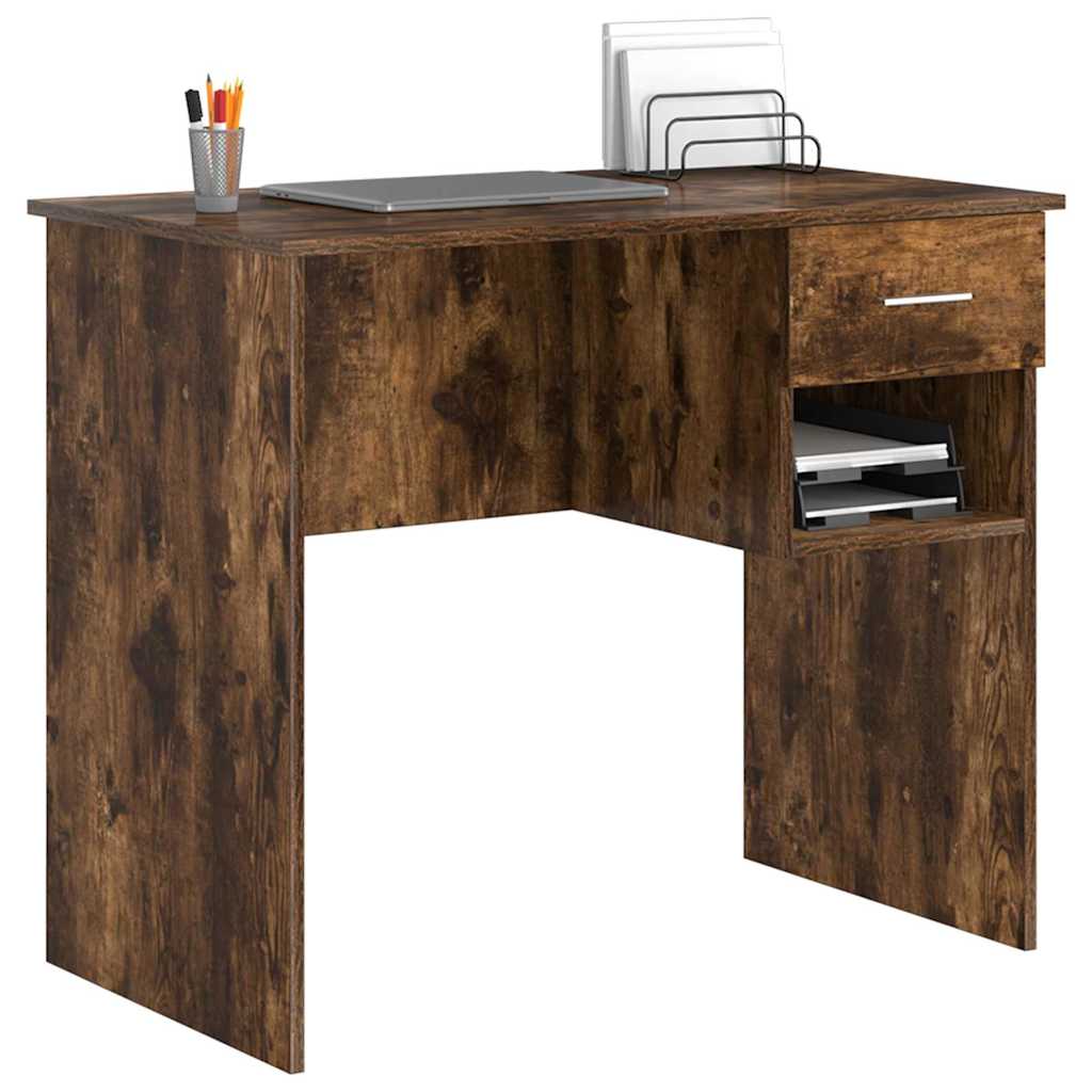 vidaXL Desk Smoked Oak 90 x 49 x 75 cm Engineered Wood 3