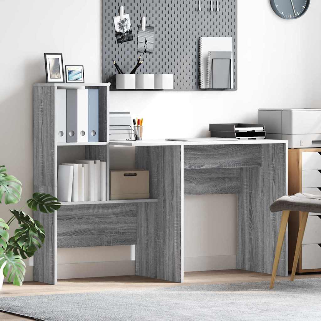 vidaXL Desk Grey Sonoma Engineered Wood 131.5 x 50 x 106.5 cm 1