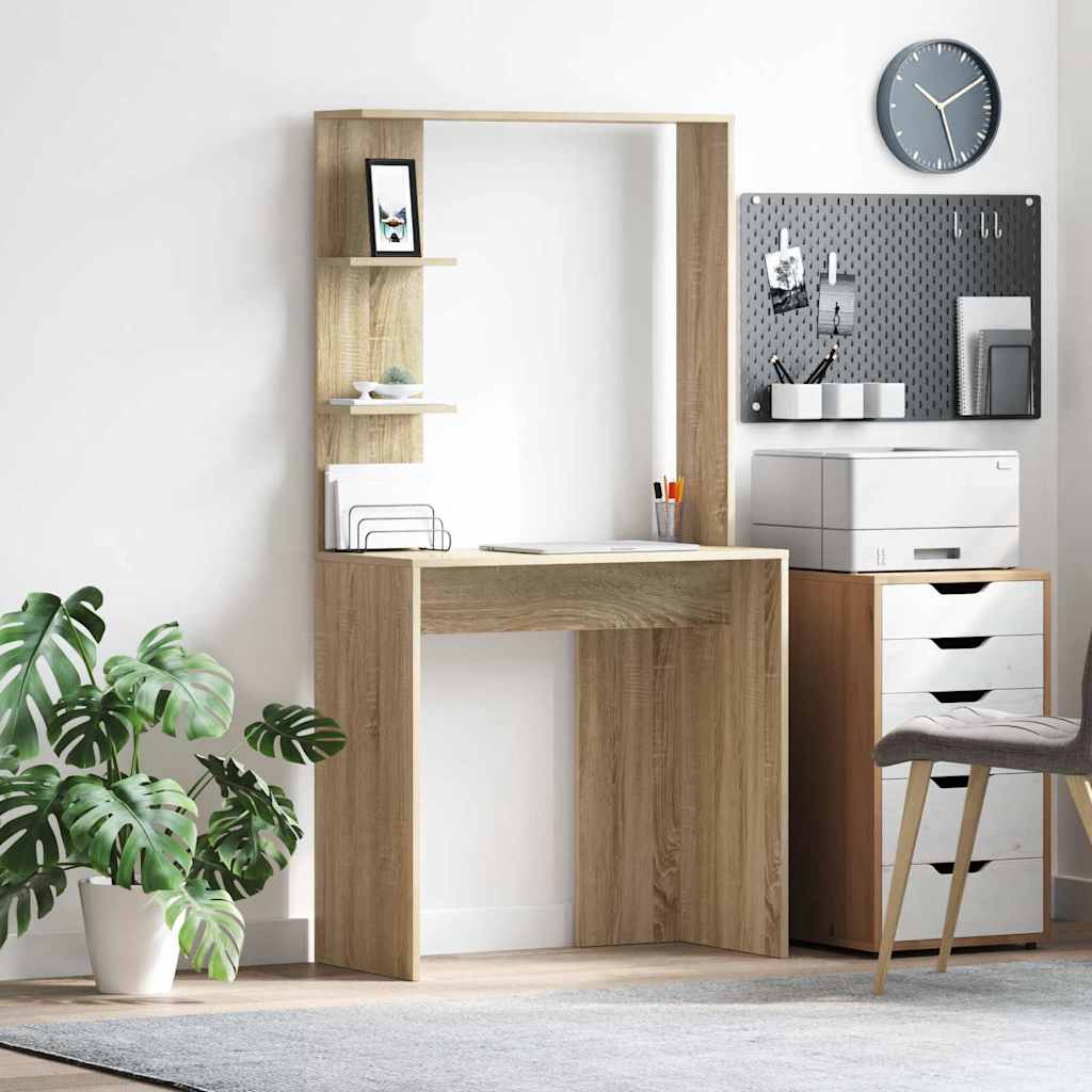 vidaXL Desk Sonoma Oak Engineered Wood 78.5 x 37 x 154.5 cm 1