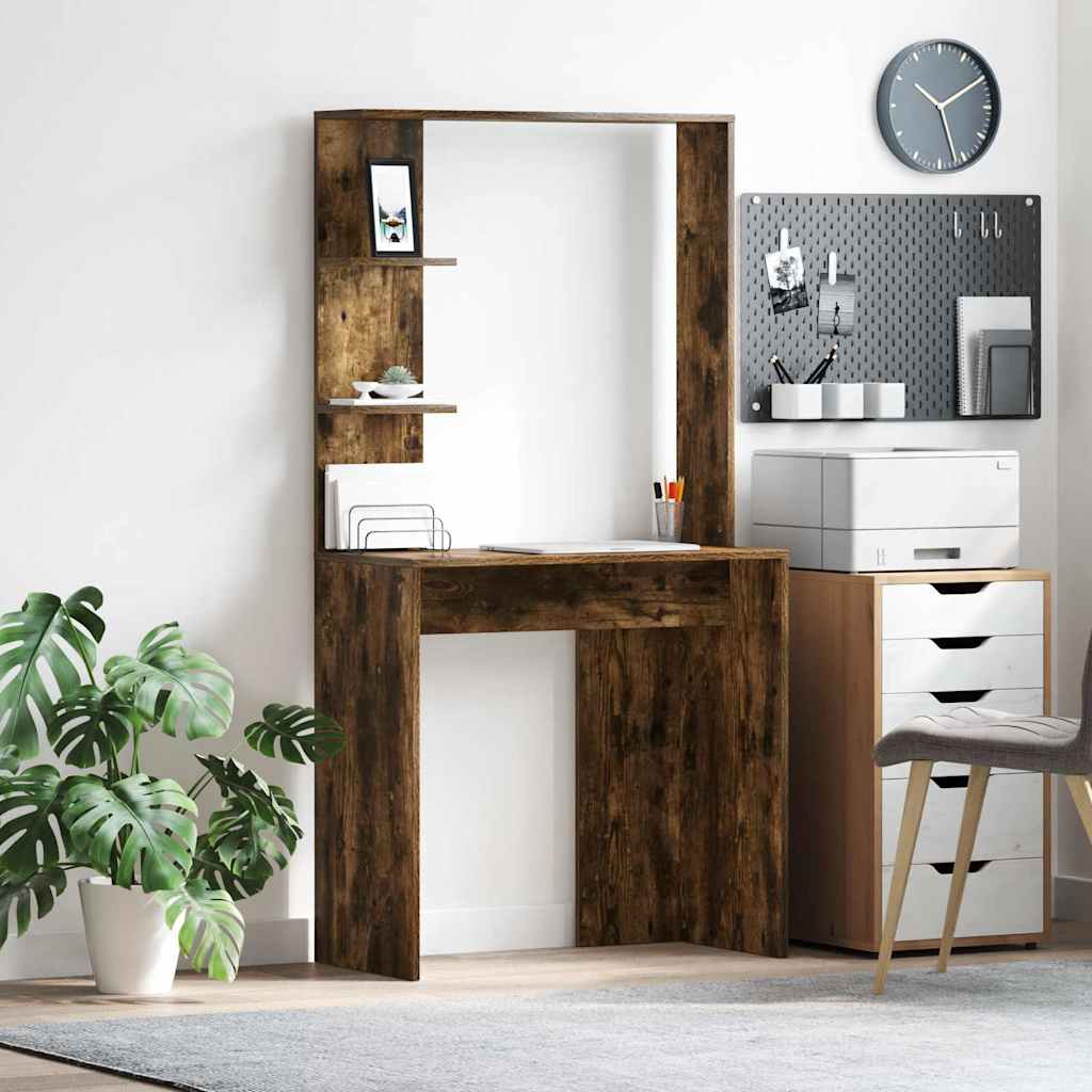 vidaXL Desk Smoked Oak Engineered Wood 78.5 x 37 x 154.5 cm 1