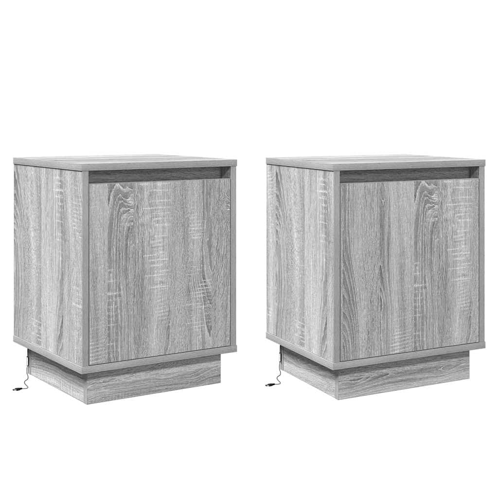 vidaXL Bedside Cabinet 2 pcs Grey 39 x 34.5 x 50 cm Engineered wood 2
