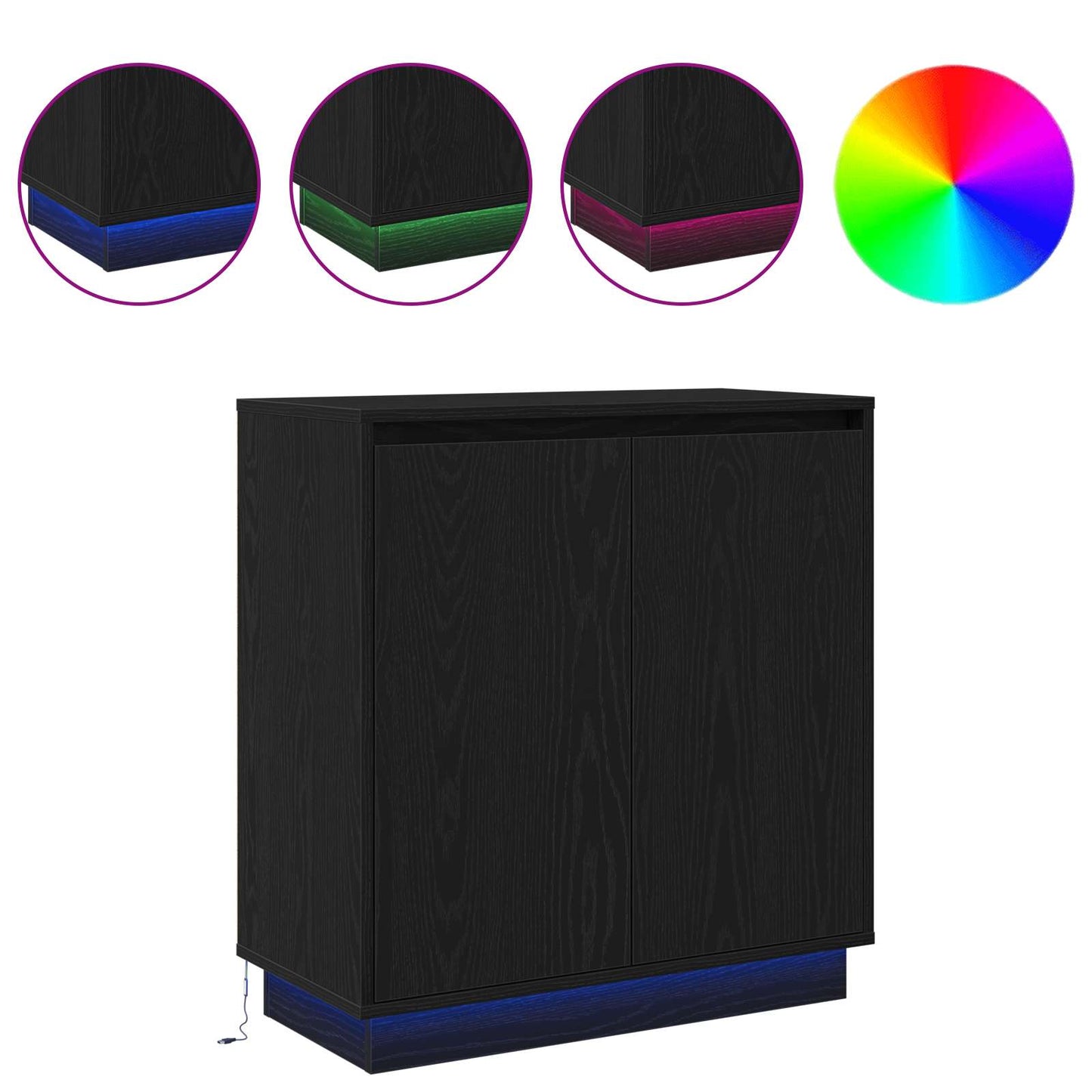 vidaXL LED Sideboard Black Oak 71 x 34.5 x 75 cm Engineered Wood 4