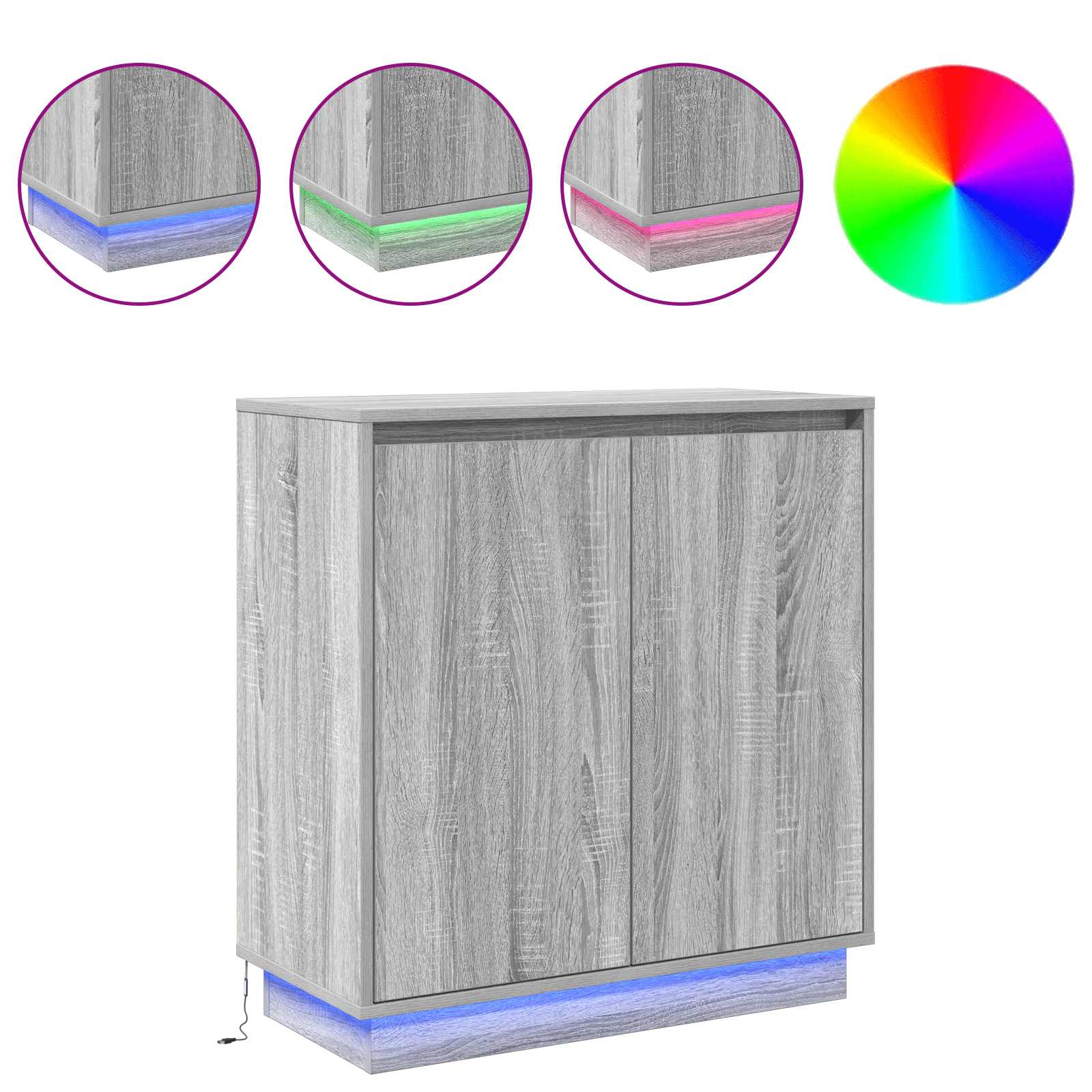 vidaXL LED Sideboard Grey Sonoma 71 x 34.5 x 75 cm Engineered Wood 4