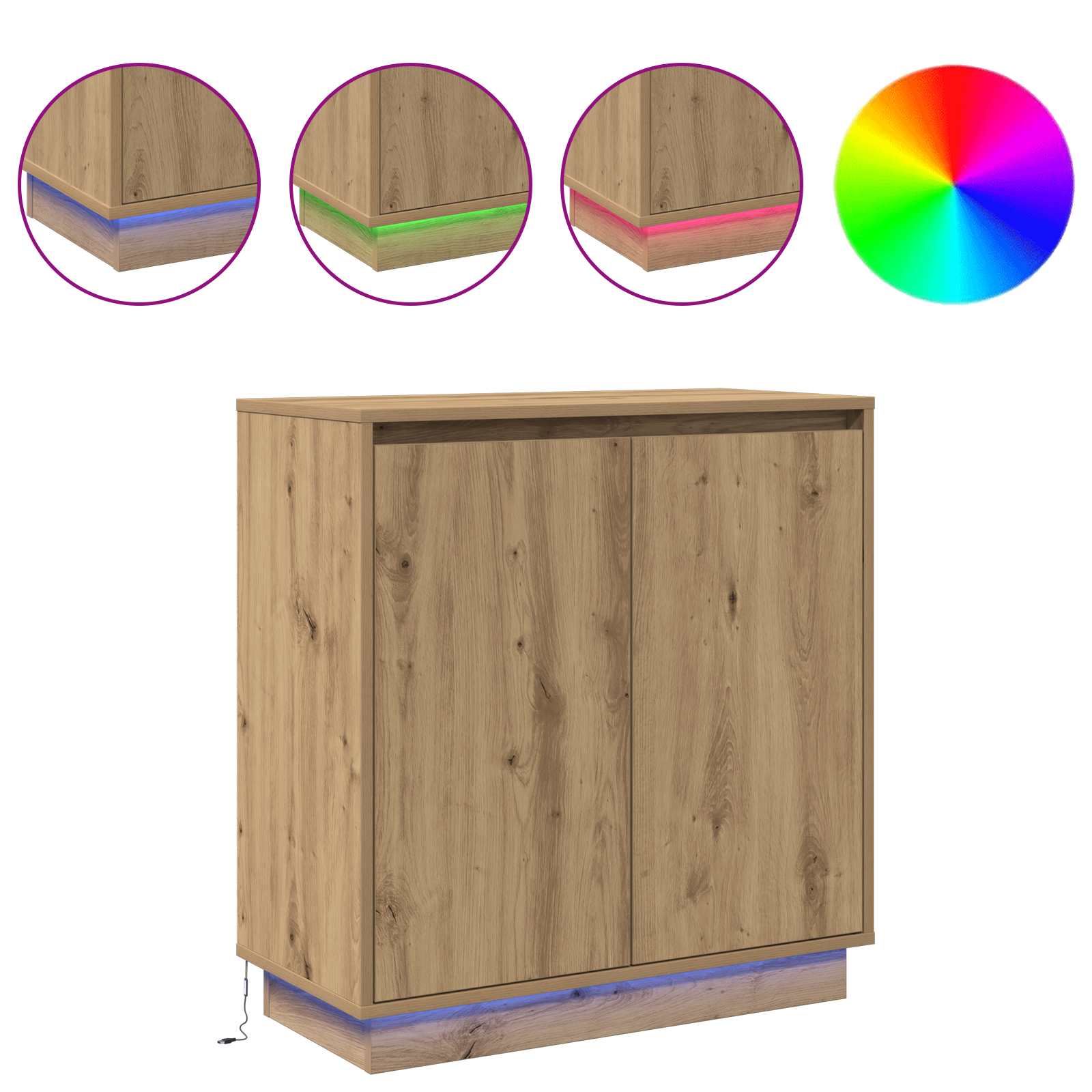 vidaXL LED Sideboard Artisan Oak 71 x 34.5 x 75 cm Engineered Wood 4