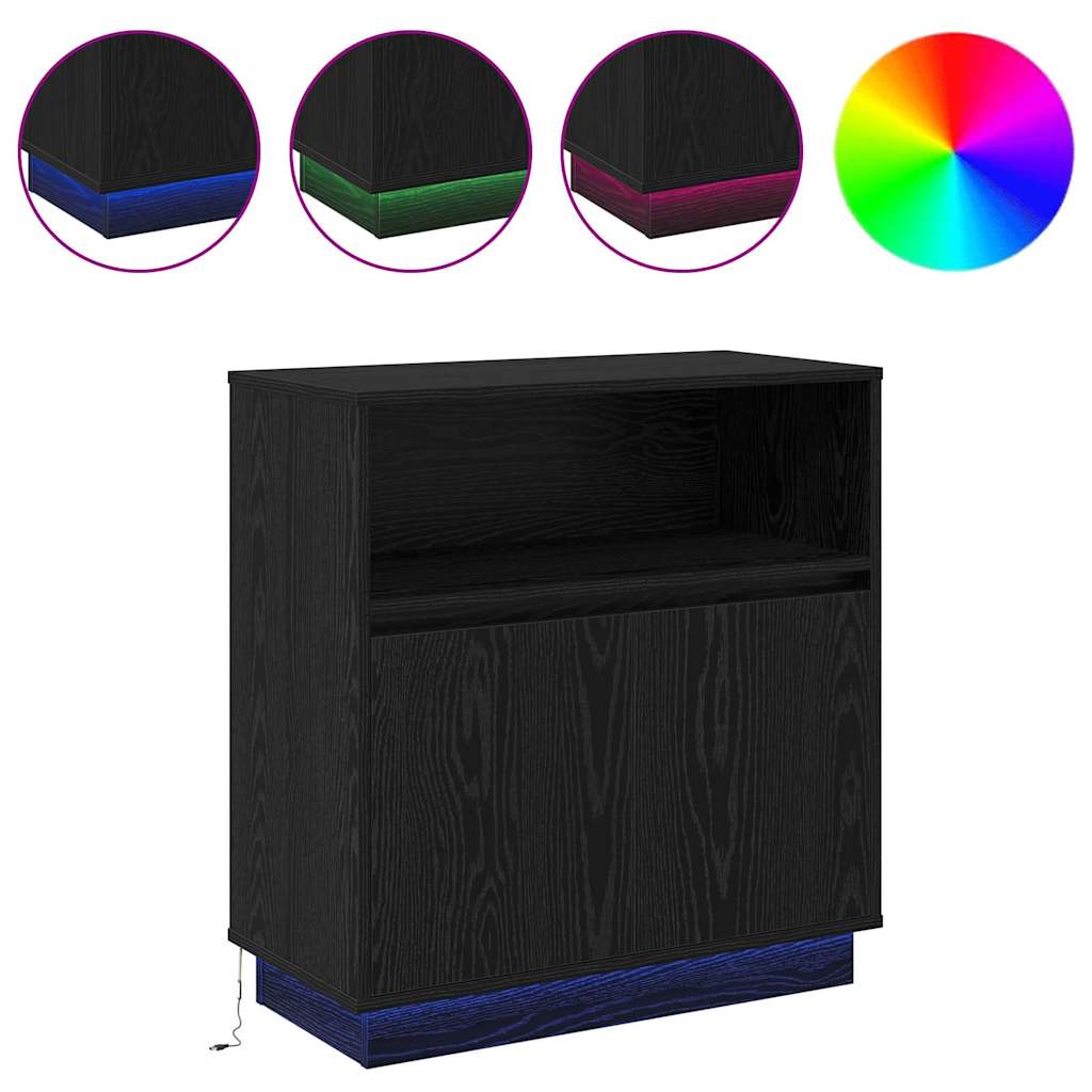vidaXL LED Sideboard Black Oak 71 x 34.5 x 75 cm Engineered Wood 4