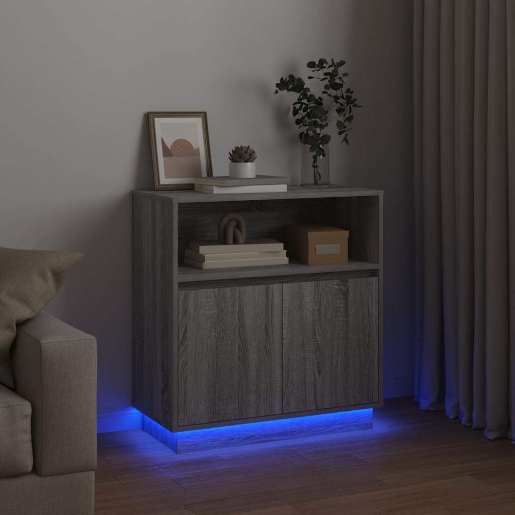 vidaXL LED Sideboard Grey Sonoma 71 x 34.5 x 75 cm Engineered Wood 6