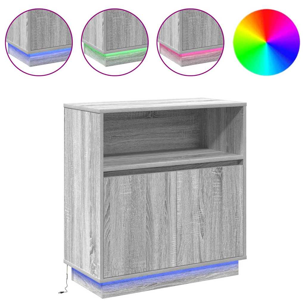 vidaXL LED Sideboard Grey Sonoma 71 x 34.5 x 75 cm Engineered Wood 4