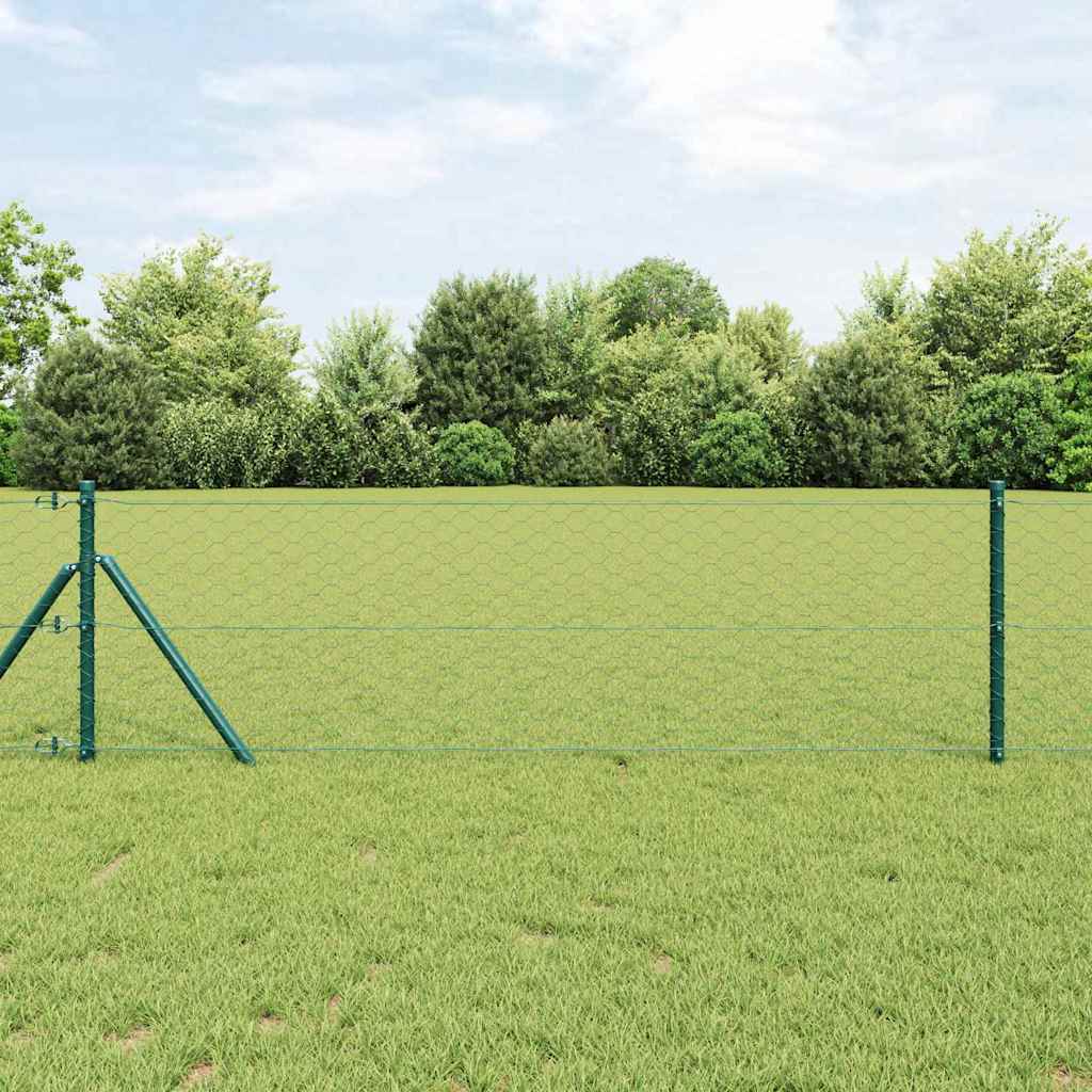 vidaXL Hexagonal Fence Ground Fix 10 x 0.4 m PVC-Coated Steel Green mesh Size 50 mm mesh