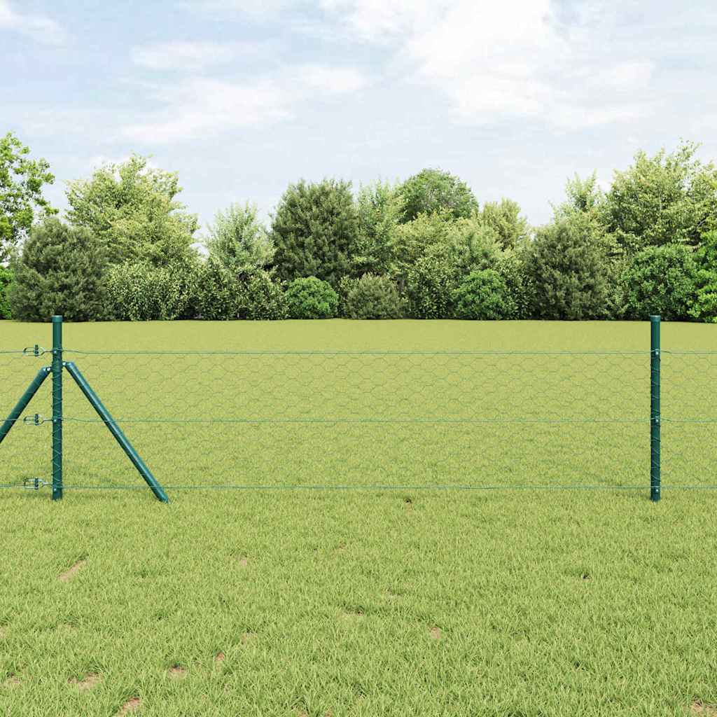 vidaXL Hexagonal Fence Ground Fix 10 x 0.8 m PVC-Coated Steel Green 1