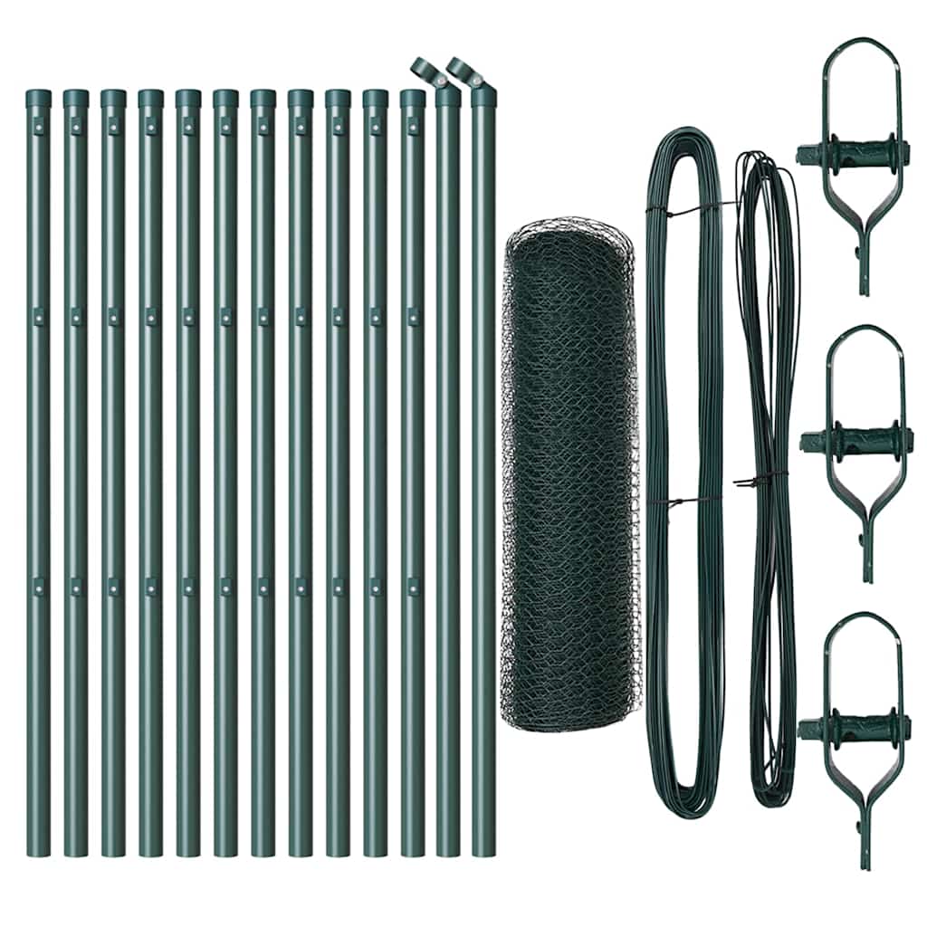 vidaXL Hexagonal Fence Ground Fix 25 x 0.4 m PVC-Coated Steel Green 2