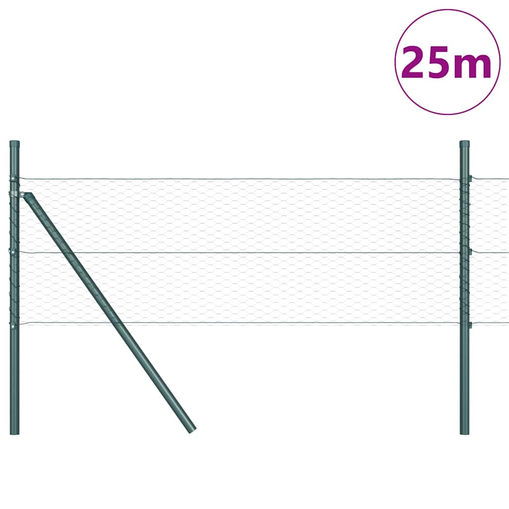 vidaXL Hexagonal Fence Ground Fix 25 x 0.4 m PVC-Coated Steel Green 3