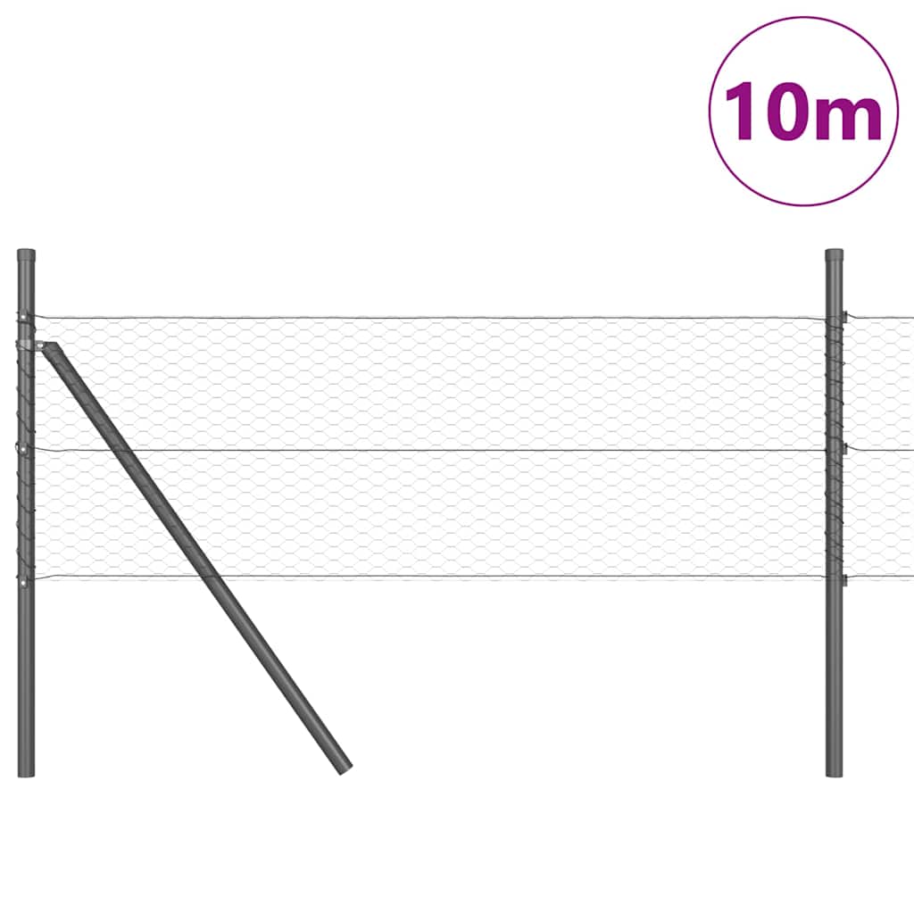 vidaXL Hexagonal Fence Ground Fix 10 x 0.8 m PVC-Coated Steel Grey 3