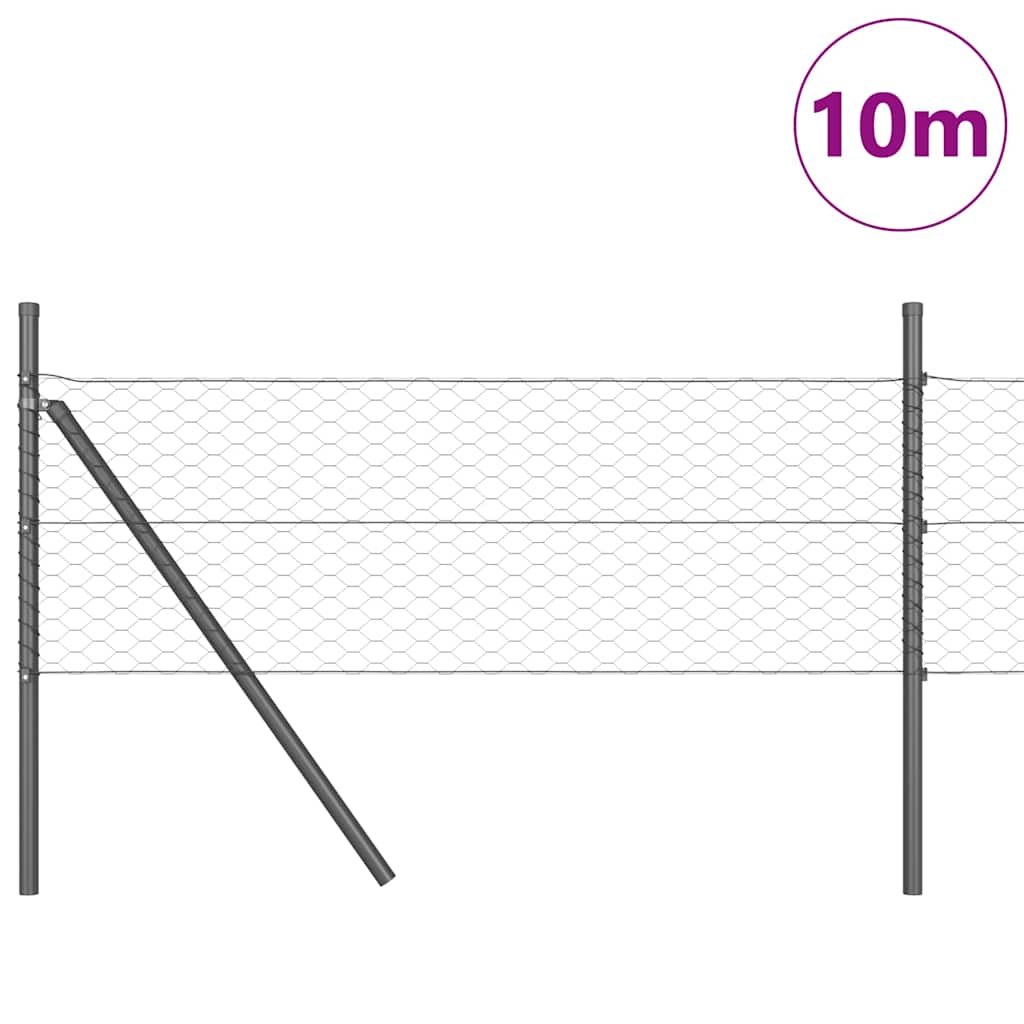 vidaXL Hexagonal Fence Ground Fix 10 x 0.8 m PVC-Coated Steel Grey 3